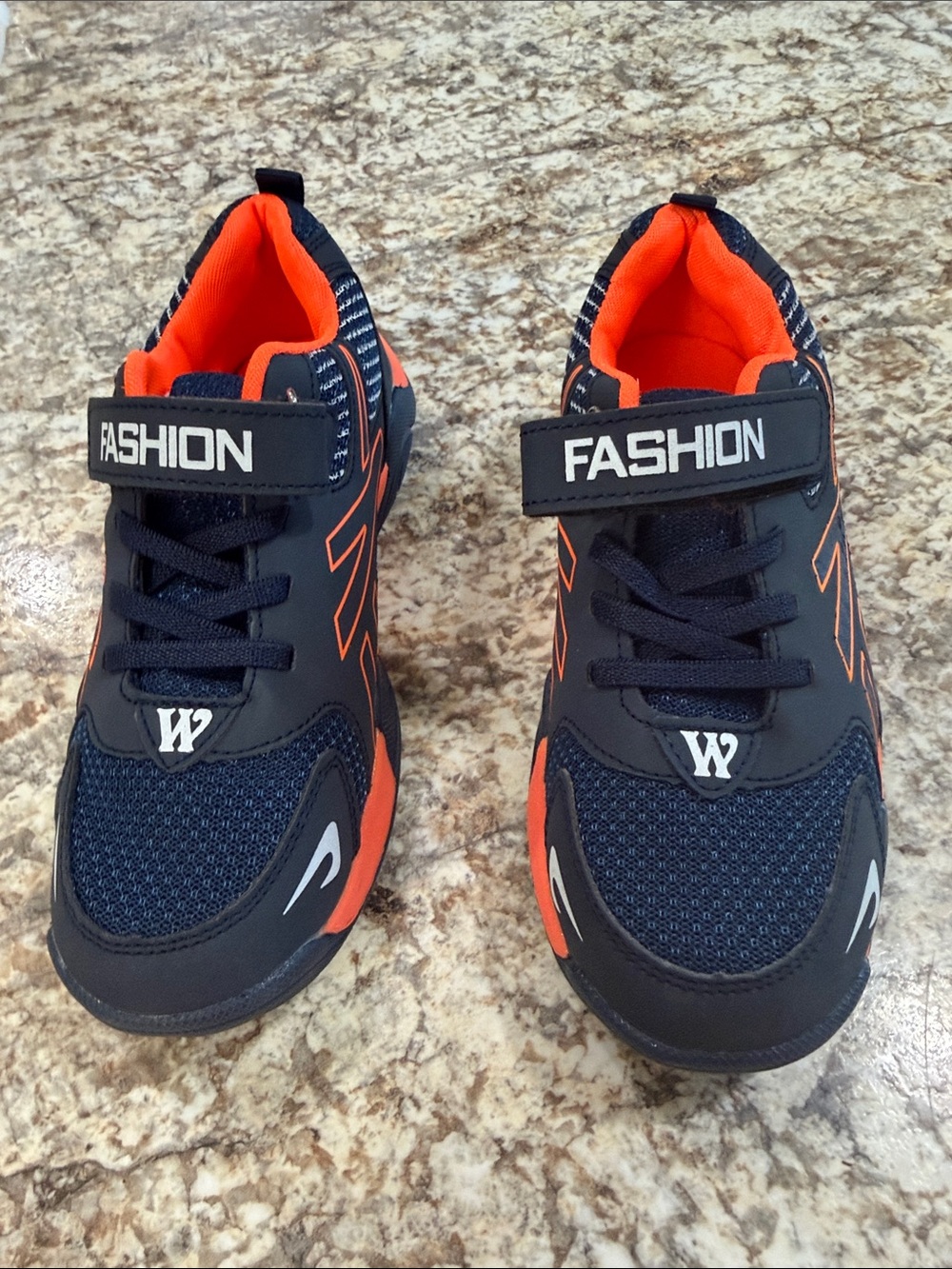 Kids Navy & Orange Athletic Sneakers with Hook-and-Loop Strap